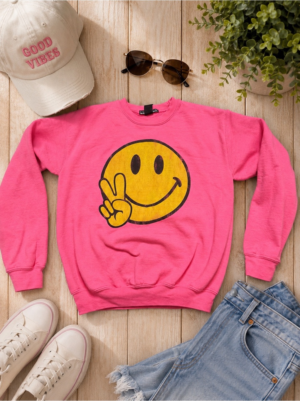 Prince Peter Collection Girls Pink Smiley Peace Graphic Sweatshirt L